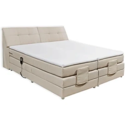 Abbildung von CARPINO Boxspringbett 180x200 elektrisch verstellbar, Creme Bequemes Doppelbett mit dekorativer Steppung &amp; Komfortschaum Topper 180 x 110 234 cm (B/H/T)