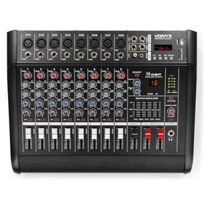 Abbildung von Vonyx AM8A 8 Kanal Musikmischpult mit eingebautem 1000 W Verstärker