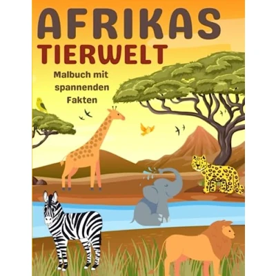 Abbildung von Afrikas Tierwelt: Malbuch mit informativen Fakten über die Tiere 30 Wilde zum Ausmalen und Wissensvermittlung für Kinder