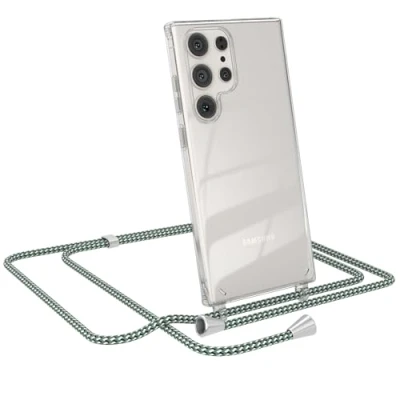 Abbildung von EAZY CASE Handykette kompatibel mit Samsung Galaxy S23 Ultra Kette zum Umhängen für Hülle Band aus Silikon transparente Handyhülle als Fallschutz Hell Grün Camouflage