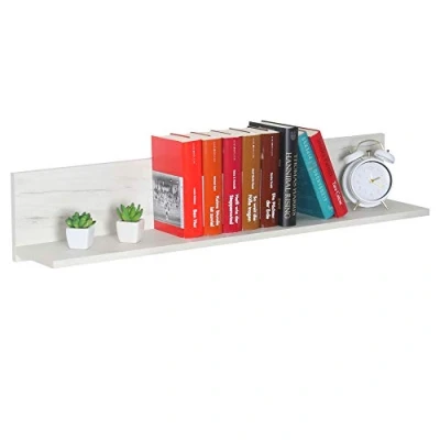 Abbildung von RICOO Wandregal 98 x 19 Eiche weiß, Spanplatte aus Holz, Hängereral WM052 EP, Regal Wand, Bücherregal Bilderregal Fotoregal Küchenregal Hängend Wandboard Regalbrett Schweberegal