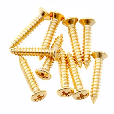 Abbildung von Musiclily Ultra 2,5x15mm Edelstahl Schrauben für E Gitarre Tonabnehmer Rahmen und Saitenniederhalter, Gold (20er Set)