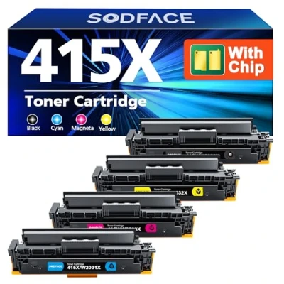Abbildung von SODFACE 415X Toner Mit Chip Kompatibel für HP 415A Color Laserjet Pro MFP M479fdw M479dw M479fdn M479fnw M454dw M479 W2030X W2031X W2032X W2033X (Schwarz Cyan Gelb Magenta, 4er Pack)
