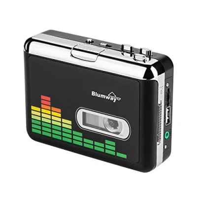 Abbildung von BlumWay USB Kassette zu MP3 Konverter, tragbarer Kassettenspieler Digital Kassettenkonverter Audio Musik Player Kassettekonverter mit Kopfhörern und Tragetasche (PC000249)