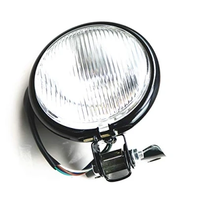 Abbildung von 5 zoll Motorrad Scheinwerfer Kopf Lampe Licht für Cafe Racer Vintage Retro Bobber CB Alte Schule Benutzerdefinierte (Schwarz/Klar)