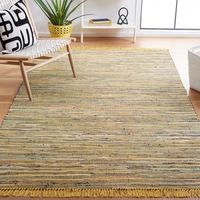 Abbildung von SAFAVIEH Modern Teppich für Wohnzimmer, Esszimmer, Schlafzimmer Rag Rug Collection, Kurzer Flor, Gelb und Multi, 152 X 244 cm