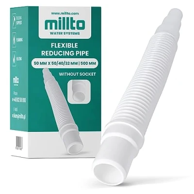 Abbildung von Millto™ Flexibles Rohr Reduzierstück 50 x 50/40/32 mm 500 Abflussrohr Abwassersystem Kanalsystem Abgang Waschtisch Verstellbares Abflussverbindungsstück Abflusssysteme