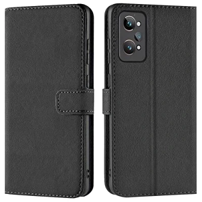 Abbildung von Verco Handyhülle für Realme GT Neo 2 Hülle, 2, 3T Bookcase Tasche Flipcover / Case [Kartenfächer/Aufstellfunktion], Schwarz