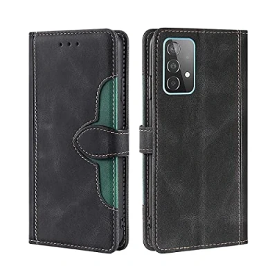 Abbildung von KERUN Hülle für Samsung Galaxy A52 (4G/5G) A52s 5G, Leder Flip Klappbar Lederhülle, TPU Folio Wallet Cover Stand [Kartenslots] Schutzhülle Case 5G. Schwarz