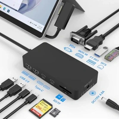 Abbildung von Surface Dock, Docking Station, 11 in 1 Triple Display Microsoft Dock mit HDMI 4K +VGA für Pro 11/10/9/8/X/7/6/5/4/3, Laptop 5/go/4/3/2/1, Book 3/2,Surface
