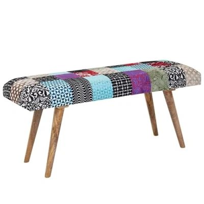 Abbildung von Sitzbank Samt / Massivholz Bunt 117x51x38 cm