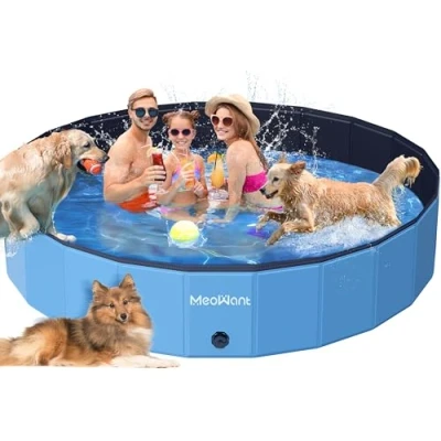 Abbildung von Meowant Hundepool Faltbar, Hundebadewanne, Planschbecken Groß Verdickt PVC, Extra Großer Outdoor Faltbarer Kinderpool, Tragbare Rutschfestes Hundeplanschbecken, Keine Pumpe Benötigt(220 x 40 cm)