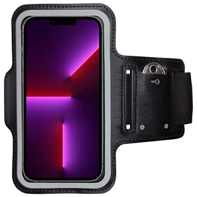 Abbildung von CoverKingz Sportarmband für iPhone 15 Plus/15 Pro Max/14 Plus/14 Max/13 Max Armtasche mit Schlüsselfach Oberarm Halterung Sport Laufarmband Handy Armband Schwarz