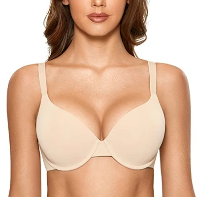 Abbildung von DOBREVA Damen Push Up Bügel BH Soft T Shirt BHS mit Licht Gepolstert Komfort Sexy Beige 85D