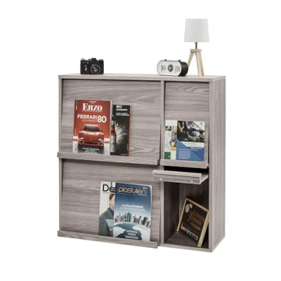 Abbildung von Iris Ohyama, Möbel, Regal, Bücherregal, mit 4 Klapptüren, Design, Vielseitig, Büro, Schlafzimmer, Wohnzimmer, Esszimmer Flap Rack FR F4 Graue Eiche