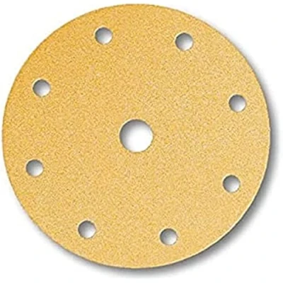 Abbildung von Mirka Gold Universal Schleifpapier Ø 150mm Klett 9 Loch, Korn P180, 100 Stk / Zum Schleifen von Gips, Spachtel, Spanplatten, Holz, Lack