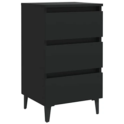 Abbildung von vidaXL 2X Nachttisch mit Metallbeinen 3 Schubladen Nachtschrank Nachtkonsole Nachtkommode Schlafzimmer Schrank Kommode Schwarz 40x35x69cm