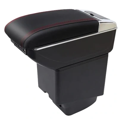 Abbildung von für Captur Kaptur 2014 2018 Armlehne Mittelkonsole Aufbewahrungsbox mit Getränkehalter (a,Doppelschicht USB Schwarz roter Linie)