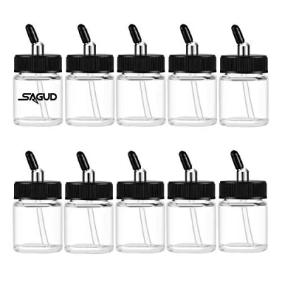 Abbildung von SAGUD 10pcs Glas Airbrush Flaschen Kit 20cc Dose mit 10 pcs Adapter Deckel für doppeltwirkende Siphon Pistole Gläser