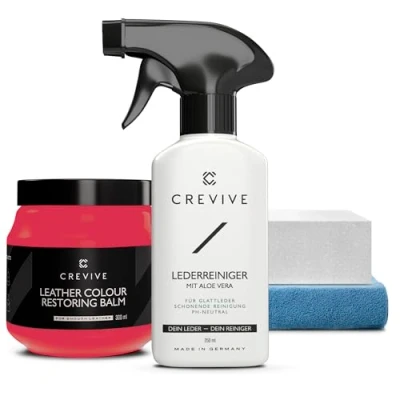 Abbildung von CREVIVE Lederreiniger 250 ml &amp; Leder Reparatur Set Rot 300 Lederpflege Auto Lederreparatur Sofa Autositz