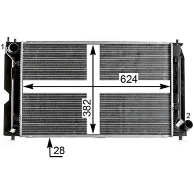 Abbildung von MAHLE ORIGINAL CR 2016 000P Kühler, Motorkühlung 624mm 382mm 28mm Kühlrippen gelötet TOYOTA: Avensis II Kombi, Corolla IX Schrägheck