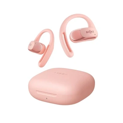 Abbildung von SHOKZ OpenFit Air Open Ear Kopfhörer, True Wireless Bluetooth Ohrhörer mit Mikrofon, Ohrbügel, Schnellaufladung, 28 h Wiedergabe, wasserdicht IP54 fürs Training, Tragetasche, Rosa