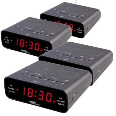 Abbildung von auvisio FM Radiowecker: UKW Radiowecker mit 2 Weckzeiten und LED Anzeige, Schlummer, 4er Set (LED Wecker Digital, Digitale Große)
