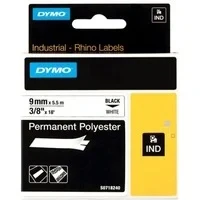 Abbildung von DYMO Rhino Industrie Permanente Polyesteretiketten 9 mm x 5,5 m Schwarz auf Weiß selbstklebendes Schriftband für und LabelManager Beschriftungsgerät