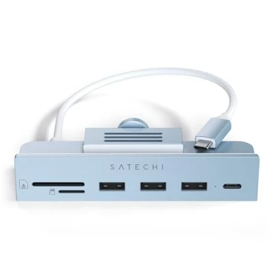 Abbildung von SATECHI USB C Clamp Hub Datenport, A 3.0 Daten, Micro/SD Kartenleser für Apple Studio Display und 2021 iMac M1 24 Zoll. Passt Nicht 2020 frühere Modelle (Blau)