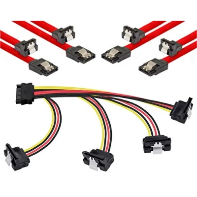 Abbildung von POPPSTAR Sata Kabel Set (Stecker gerade 90 gewinkelt), 4x 0,5m 3 Datenkabel, rot + 20cm 4 Fach Y Stromkabel Adapter