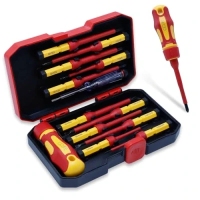 Abbildung von CCLIFE 13 tlg VDE Isolierter Schraubendreher Magnetische Schraubenzieher inkl. Spannungsprüfer Schlitz &amp; PH PZ Torx Set mit Wechselklingen Satz