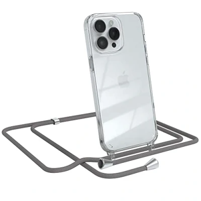 Abbildung von EAZY CASE Handykette kompatibel mit iPhone 14 Pro Max Handyhülle Umhängeband, Handykordel Schutzhülle, Silikonhülle, Hülle Band, Stylische Kette für Smartphone, Anthrazit