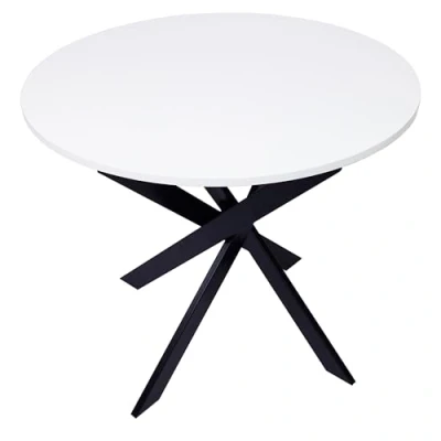 Abbildung von Skraut Home Runder fester Esstisch Modell ZEN Wohnzimmer 90x90x77 cm Kapazität für 4 Personen Widerstandsfähige Materialien (Weiß + Schwarze Beine, 90cm)