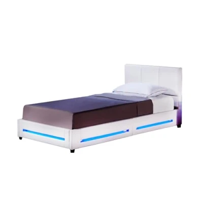 Abbildung von HOME DELUXE Bett LED ASTEROID (inkl. Lattenrost, 2 tlg., inkl. Lattenrost &amp; Beleuchtung), 90 x 200 cm gepolstertes Kopfteil, Polsterbett, Kunstlederbett