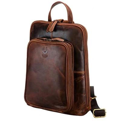 Abbildung von Corno d&#039;Oro Cityrucksack Premium Echt Leder Rucksack Damen für 14 Zoll Laptop Vintage Braun