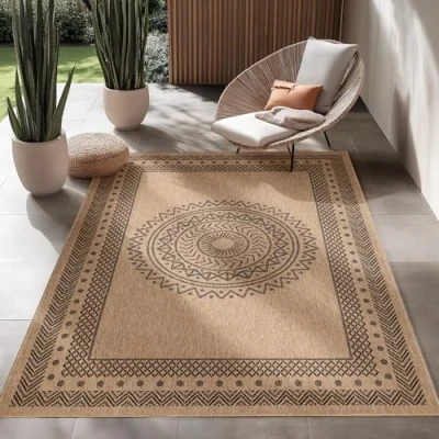 Abbildung von Outdoorteppich Vintage Design, SIMPEX24, Läufer, Höhe: 5 mm, Outdoor Teppich Design Natur Optik für Küche Balkon Terrasse