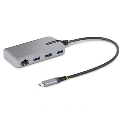 Abbildung von StarTech.com 3 Port USB C Hub mit Ethernet 3X A 3.0 5Gbit/s Anschlüsse Gigabit RJ45 auf Verteiler 30cm langes Kabel Mini Adapter LAN (5G3AGBB HUB)