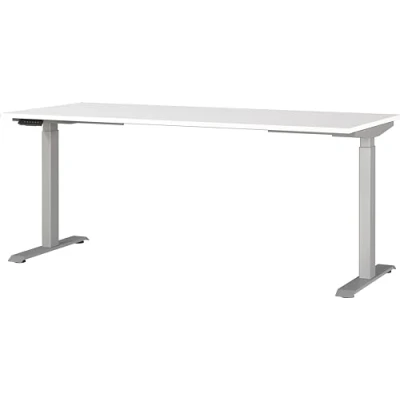 Abbildung von Germania Schreibtisch 7909 639, in Weiß/Silber, EL. höhenverstellb., 180 x 120 80 cm (BxHxT)