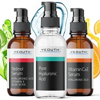 Abbildung von YEOUTH Vitamin C Serum, Retinol Serum &amp; Hyaluron 3x30ml Gesichtsserum Set Frauen Männer Hyaluronic Acid für Gesicht