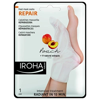 Abbildung von IROHA NATURE Reparierende Maskensocken Pfirsich und SheabutterTiefenhydration sofortige Reparatur Trockene rissige Füße Sofortiger Effekt, natürlich 100%vegan Bewiesene Ergebnisse