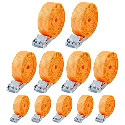 Abbildung von 10 Stück Spanngurt,Zurrgurt,25 mm x 4 m, Spanngurte mit klemmschloss，Für Fahrräder, Trolleys, Gepäck, nach DIN EN 12195 2 (orange Farbe 4M)