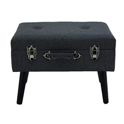 Abbildung von Happy Home Company 12503 Hocker Truhe Stoff Polsterhocker Truhenhocker mit Staufach Ottomane im Kofferdesign grau