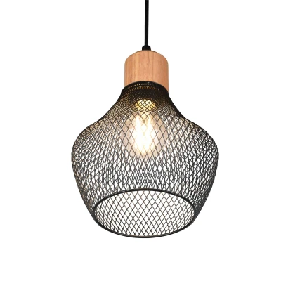 Abbildung von Reality Leuchten Pendelleuchte Valeria R31281932, Metall Schwarz matt, Holz, exkl. 1x E27