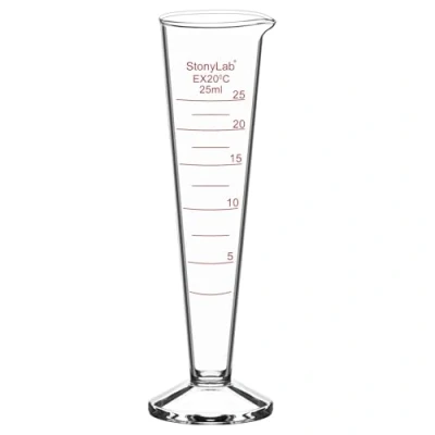 Abbildung von stonylab Messzylinder, 1 Stück Konischer Messzylinder aus Borosilikatglas mit Weitem Mund und Ausguss für Präzise Messungen, 25 ml
