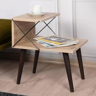 Abbildung von [en.casa] Beistelltisch Bergen Sofatisch mit Ablagen Dekotisch Couchtisch aus Holz Wohnzimmertisch 4 Beinen Kaffeetisch 50x40x55cm Holzoptik