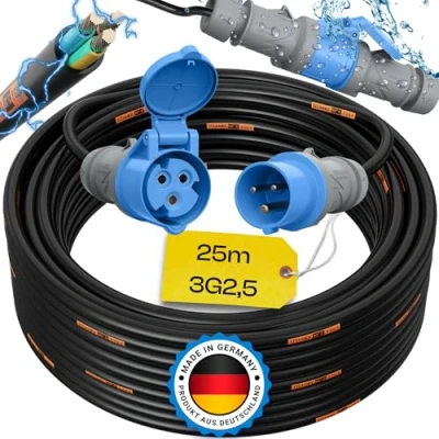 Abbildung von maxgo Camping Stromkabel 25m Wohnwagen Kabel Wohnmobil CEE Stecker TITANEX Verlängerungskabel 3 Polig 3x2,5 Campingkabel 25 Meter Strom Verlängerung H07RN F Outdoor Mennekes