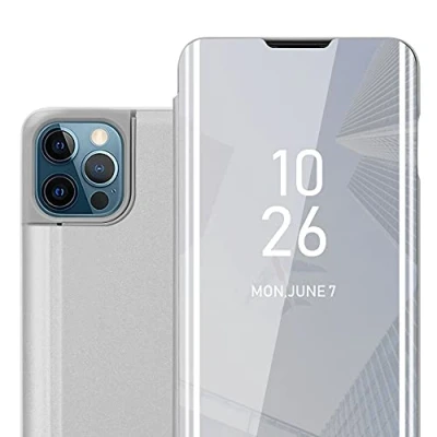 Abbildung von Cadorabo Hülle kompatibel mit Apple iPhone 13 Schutzhülle TPU Silikon Case 360 View Spiegel, Slim Kratzfest Weiche Gummi Rundumschutz Cover für in Silber