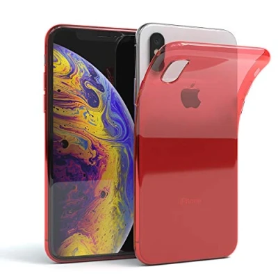 Abbildung von EAZY CASE Hülle kompatibel mit iPhone X/XS Schutzhülle Silikon, Ultra dünn, Slimcover, Handyhülle, Silikonhülle, Backcover, Durchsichtig, Klar Rot