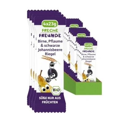 Abbildung von FRECHE FREUNDE Bio Frucht Riegel Birne, Pflaume &amp; schwarze Johannisbeere, Kindersnack ab 1 Jahr, ohne Zuckerzusatz, vegan, 6er Pack, 6 x (4 23g)