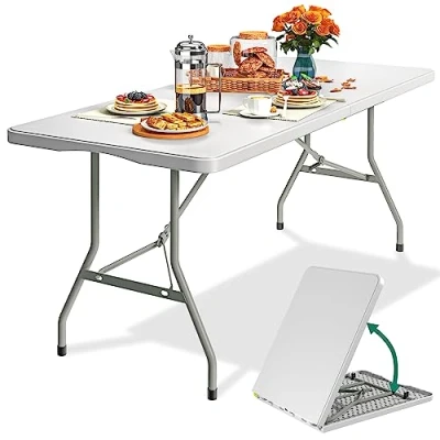 Abbildung von YITAHOME Klapptisch mit Tragegriff, Gartentisch Wetterfest, Klappbarer Campingtisch, Biertisch Klappbar Bierzeltgarnitur Buffettisch für Outdoor Party Strand BBQ, 180 x 75 74cm, Weiß